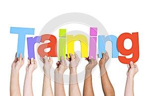 Hands Holding Colorful Word Training