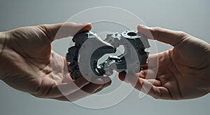 Hands Holding a Complex 3D Printed Prototype