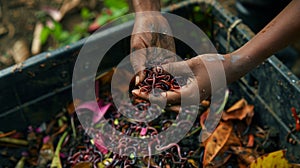 Hands Holding Composting Worms.AI generated image