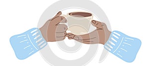 Hands holding cup of coffee. Coffee lover, coffee break concept