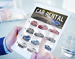 Hands Holding Digital Tablet Car Rental