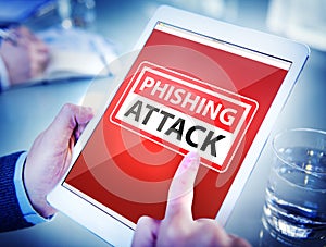 Hands Holding Digital Tablet Phishing Attack