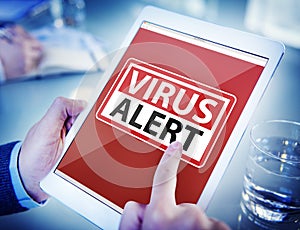 Hands Holding Digital Tablet Virus Alert