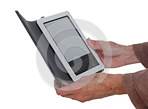 Hands holding an E-Reader.
