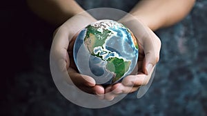 Hands holding Earth globe, as a symbol for environmental protection and care