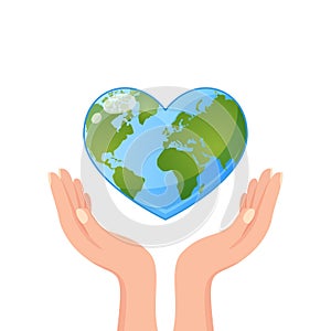 Hands holding Earth in heart shape. Save our planet. World Environment day or Earth day concept