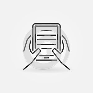 Hands holding ebook reader icon