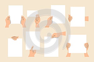 Hands holding empty banners set vector isolated