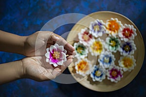 Hands holding a flower candle