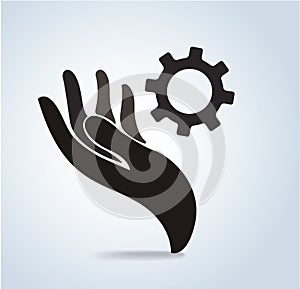 Hands holding gear design logo icon vector
