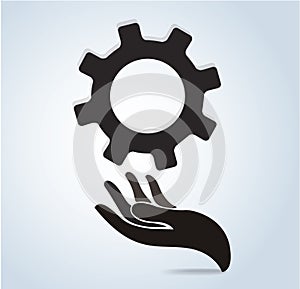 Hands holding gear design logo icon vector