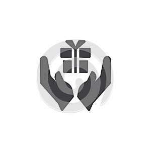 Hands holding a gift box vector icon