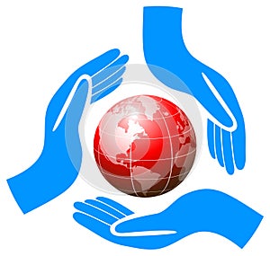 Hands holding globe care logo