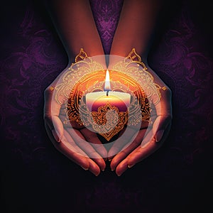 Hands holding a glowing candle symbolizing unity and love