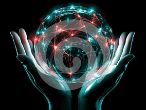 Hands holding a glowing