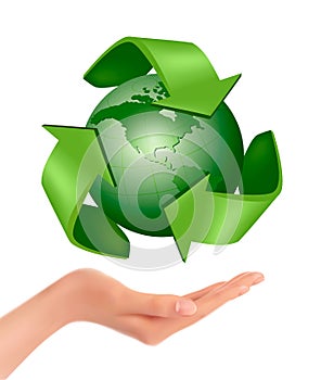 Hands holding a green earth. Vector