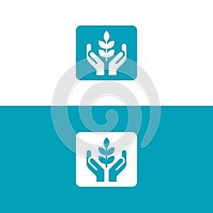 Hands holding Hands human protection with leafs vector image.Vector thin sign of environment protection, ecology concept logo.