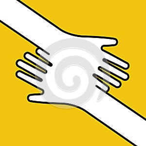 Hands holding a heart. Hands reach out to each other. Vector flat.