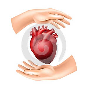 Hands holding heart. Healthcare concept. Symbol of love and charity.