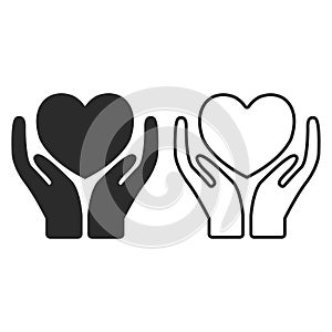 Hands holding heart icon. Charity design illustration