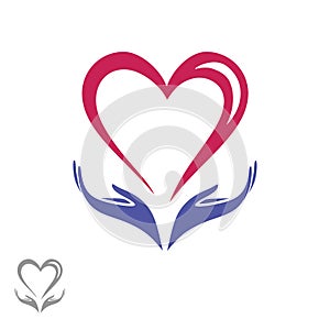 Hands holding the heart. Logo