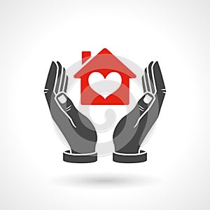 Hands Holding House Symbol With Heart Shape