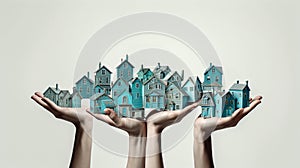 Hands Holding Houses Concept. Invest in Your Future. Generative AI