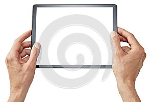 Hands Holding iPad Tablet Isolated