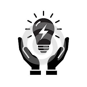 Hands holding light bulb icon, Save energy electricity