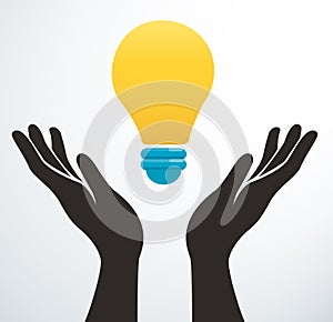 Hands holding light bulb icon vector, creative concept