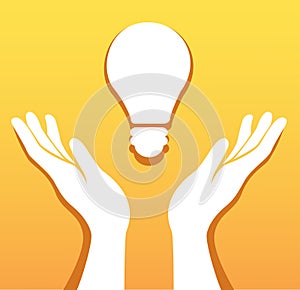 Hands holding light bulb icon vector, creative concept