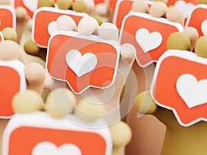 Hands holding likes icons. Social media notification concept. 3D Rendered illustration.