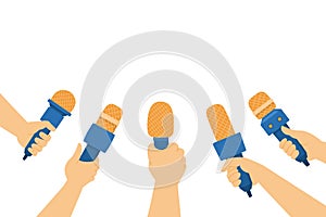 Hands holding microphones vector flat illustration