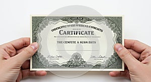 Hands Holding Mock Diploma on White Background