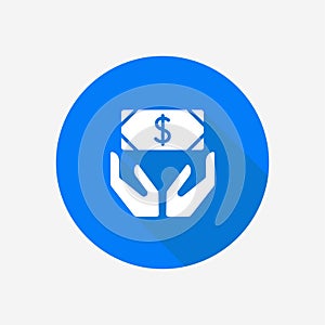 Hands holding money. Money insurance flat style vector icon.