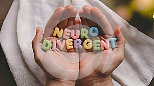 Hands Holding Neurodivergent Colorful Plastic Letters in Support- AI Generated photo