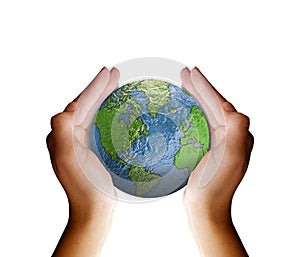 Hands holding planet earth
