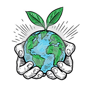 Hands holding planet Earth. Caring for environment, ecology concept