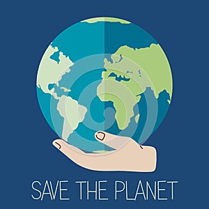 Hands holding planet Earth. Caring for environment, green ecology concept. Save the planet