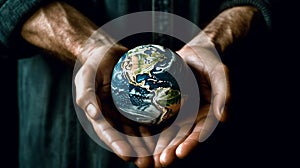 Hands holding planet earth, creator of the worlds or ecological concept