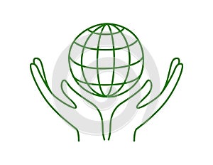 Hands holding planet earth. No plastic, go green, Zero waste
