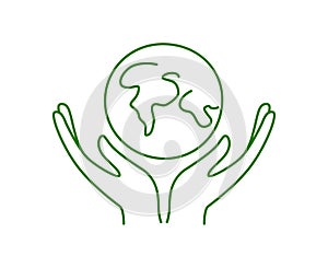 Hands holding planet earth. No plastic, go green, Zero waste