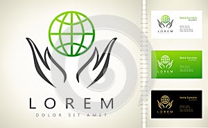 Hands holding planet logo vector