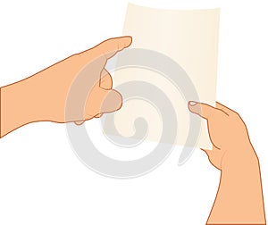 Hands holding and pointing to blank paper, vector