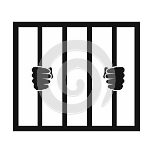 Hands holding prison bars icon