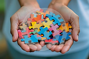 hands holding puzzle business problem solving