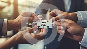 Hands Holding Puzzle Pieces. AI generated