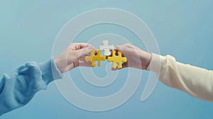 The hands holding puzzle pieces. AI generated