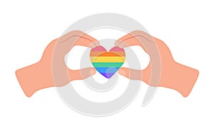 Hands holding rainbow heart heart. Gay flag. Gay family. lgbt community sign