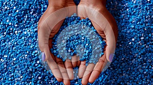 Hands Holding Recycled Plastic Pellets. AI generated